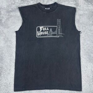 Oneita Full House Muscle Tee Mens XL Black Vintage 90s Cutoff Graphic Shirt USA